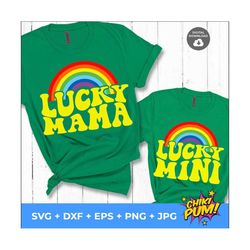 Lucky mama, lucky mini Retro SVG cut file, Rainbow svg, Boho St. Patricks Day svg, girl st Patricks png, Mommy and me sv