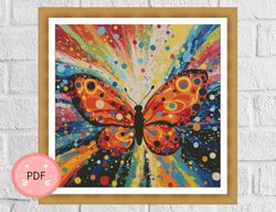 Cross Stitch Pattern,Butterfly With Colorful Spots,Watercolor,Pdf,Instant Download,Full Coverage,Butterflies