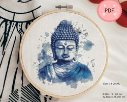 Cross Stitch Pattern,Blue Buddha, Watercolor ,Pdf Format,Instant Download,X Stitch Chart,Religious