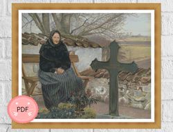 Cross Stitch Pattern ,Churchyard At Flong,Pdf Instant Download ,Full Coverage, Famous Painting,Laurits Andersen Ring