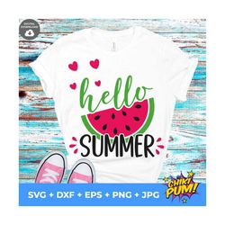 Hello Summer SVG, Summer cut file,  Watermelon Melon SVG cutting file, Funny Beach Vacation Shirt, Summer time, Instant
