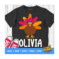 Girl Turkey Svg, Girl Thanksgiving Cut File, Girls Monogram Svg, Kids Shirt Design, Baby Clipart, Silhouette Cricut