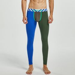 Blue-green Color Matching Men's Thermal Underwear Male cotton blend sleep bottoms lounge pants 220402