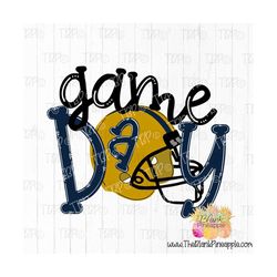Football Design PNG,  Football Helmet Game Day Navy and Gold PNG 300dpi download for Sublimation, Waterslide, Print and