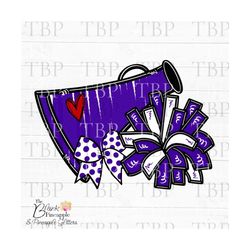 Cheer Design PNG, Cheer Megaphone and Pom Poms with Bow in Purple PNG, Cheerleading design, Cheer sublimation design png