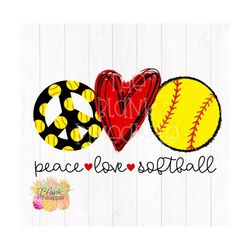 softball design png, peace love softball png 300dpi clip art sublimation download design