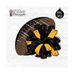 Cheer Design PNG, Cheer Pom Pom and Chalky Football in Black and Yellow Gold, Cheerleading sublimation design, Cheer shi