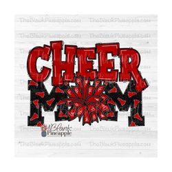 Cheer Design PNG, Cheer Mom Megaphone and Pom Pom in Red and Black PNG, Cheerleading design, Cheer sublimation design PN