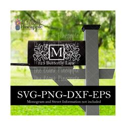 mailbox svg cut file, butterfly square monogram mailbox svg, cut file for mailbox decoration, decorative monogram mailbo