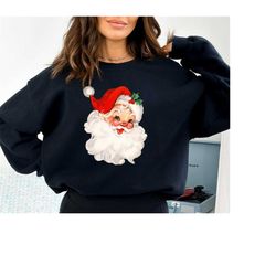 Retro Santa Sweatshirt, Vintage Santa Sweatshirt, Retro Christmas Santa, Holiday Clothing Women, Christmas Sweatshirt fo