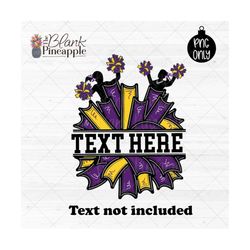 Cheer Design PNG, Add Your Own Name Cheer Pom Poms in Purple and Yellow Gold PNG, Cheer Sublimation PNG, Cheerleading de
