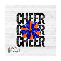 Cheer Design PNG, Distressed Cheer with Blue and Orange (FLA) Pom Pom, Cheer sublimation design PNG, Cheerleading design