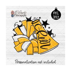 Cheerleading Design PNG, Cheer Megaphone and Pom Pom with 'Cheer' in Yellow PNG, Cheerleading Sublimation Png, Cheer shi