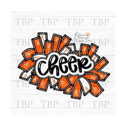 Cheer Design PNG, Cheer Pom Poms in Orange PNG Clipart Sublimation Download Design, Cheerleading Sublimation Design, Che