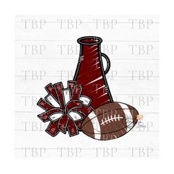 Cheer Design PNG, Cheer Football Megaphone and Pom Pom in Dark Red PNG, Cheerleading design, Cheer sublimation design pn