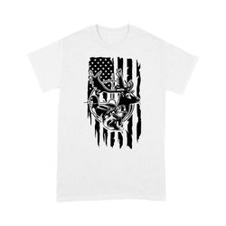 Fish Deer Duck Hunting &amp Fishing American Flag T Shirts design, great gift ideas for Hunting and Fishing Lovers FFS &