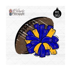 Cheer Design PNG, Cheer Pom Pom and Chalky Football in Blue and Yellow Gold, Cheerleading sublimation design, Cheer shir