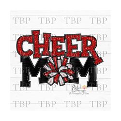 Cheer Design PNG, Cheer Mom Black Foil and Red Glitter with Pom Poms PNG, Cheer sublimation design, Cheerleading design,