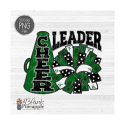 Cheer Design PNG, Cheerleader Pom Pom and Megaphone PNG design in Dark Green, Cheer Sublimation PNG, Cheerleading shirt