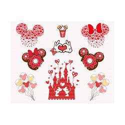 mouse valentine bundle svg, mouse snack svg, mouse castle love svg, valentine's day, mouse balloon svg, valentines coupl