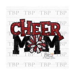 Cheer Design PNG, Cheer Mom Black Foil and Dark Red Glitter with Pom Poms PNG, Cheer sublimation design, Cheerleading de