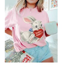 Comfort Colors Valentines Shirt, Bunny Shirt Valentine Gift for Her, Retro Valentine TShirt, Vintage Valentines Shirt, F