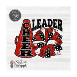 Cheer Design PNG, Cheerleader Pom Pom and Megaphone PNG design in Red, Cheer Sublimation PNG, Cheerleading shirt design