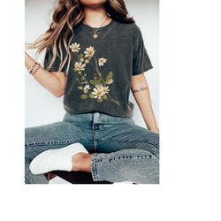 Wildflower Shirt, Boho Comfort Colors TShirt, Trendy Pressed Flower T-Shirt, Botanical Butterfly Moth Tee Cottagecore Mo