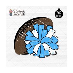 Cheer Design PNG, Cheer Pom Pom and Chalky Football in Light Blue, Cheerleading sublimation design, Cheer shirt design
