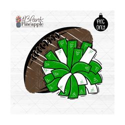 Cheer Design PNG, Cheer Pom Pom and Chalky Football in Green PNG, Cheerleading sublimation design, Cheer shirt design