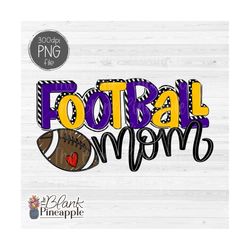 football design png, football mom doodle in purple and yellow, football mom design for sublimation, dtg, and dtf, footba