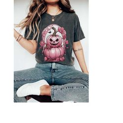 Pink Halloween Shirt, Fall Shirt Teacher Gift, Pink Pumpkin TShirt, Gothic Cottagecore Halloween Party Costume, Retro Vi