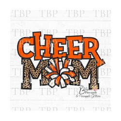 Cheer Design Cheer Mom Cheetah with Orange and White Pom Poms PNG 300dpi Clipart Sublimation Download Design