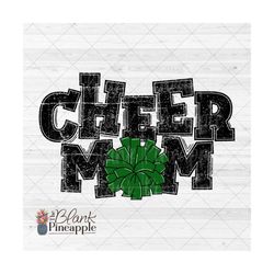 Cheer Design PNG, Distressed Cheer Mom Pom Pom in Dark Green PNG, Cheerleading design, Cheer sublimation design PNG, Che