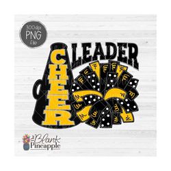 Cheer Design PNG, Cheerleader Pom Pom and Megaphone PNG design in Black and Yellow, Cheer Sublimation PNG, Cheerleading