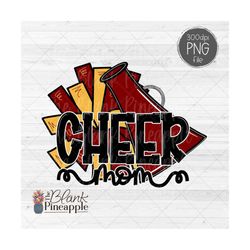Cheer Design PNG, Cheer Mom Pom Pom and Megaphone in Maroon and Yellow PNG, Cheer sublimation design, cheerleading png,