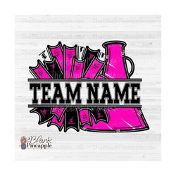 Cheer Design PNG, Add Your Own Name Cheer Megaphone and Pom Poms in Pink PNG, Cheer Sublimation PNG, Cheerleading png, P