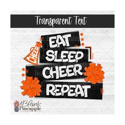 Cheer Design PNG, Eat Sleep Cheer Repeat in Orange, Cheer sublimation design PNG, Cheerleading design, Orange Cheer desi