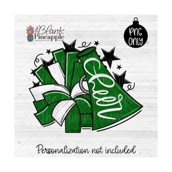 Cheerleading Design PNG, Cheer Megaphone and Pom Pom with 'Cheer' in Dark Green PNG, Cheer Sublimation Png, Cheer shirt