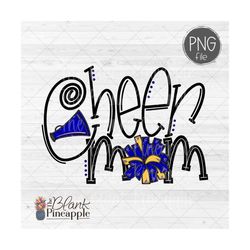 Cheer Design PNG, Cheer Mom Pom Pom and Megaphone in Blue and Yellow PNG image, Cheer sublimation design, cheer shirt de