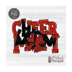 Cheer Design PNG, Cheer Mom Megaphone and pom Pom in Red and Black PNG, 300dpi Cheer Mom shirt design, Cheer sublimation