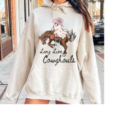 Long Live Cowghouls Western Halloween Ghost Tshirt, Fall Vintage Cute Spooky Sweatshirt, Halloween Pink Hat Tshirt, Hall