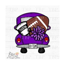 Football Design PNG,   Purple Vintage Truck with Football Pom Pom PNG 300dpi Clipart Sublimation Download Design