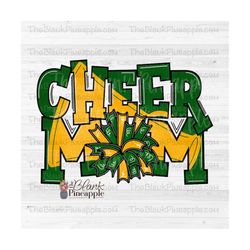 Cheer Design PNG, Chalky Cheer Mom Megaphone and Pom Pom in Greens and Yellow Golds PNG, Cheerleading design, Cheer subl