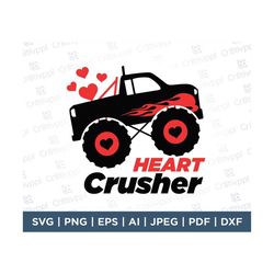 Heart Crusher SVG, Monster Truck SVG, Boys Valentine SVG, Funny Kids Valentines Svg, Svg File For Cricut, Sublimation, c