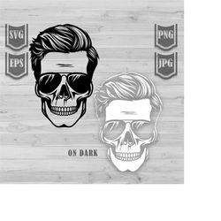 Skull illustration svg | Man Skull Clipart | Faded hair Skull png | Gentleman Cut File | Dad Life svg| Cool Skull with B