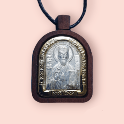 St Nicholas the Wonderworker pendant | wooden religious medallion | Orthodox store