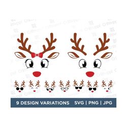 Reindeer svg, Reindeer Faces svg, Girl Reindeer svg, Boy Reindeer svg, Christmas 2022 svg, Cute Reindeer Face svg, cricu