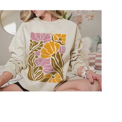Boho Sweatshirt Gift for Her, 70s Flower Shirt, Vintage Style Boho Shirt, Retro Shirt, Wildflowers Shirt, Boho Sweater,