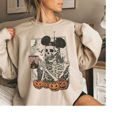 Vintage Disney Skeleton Sweatshirt, Mickey Skeleton Coffee Shirt, Disney Halloween Shirt, Disney Pumpkin Shirt, Disneyla